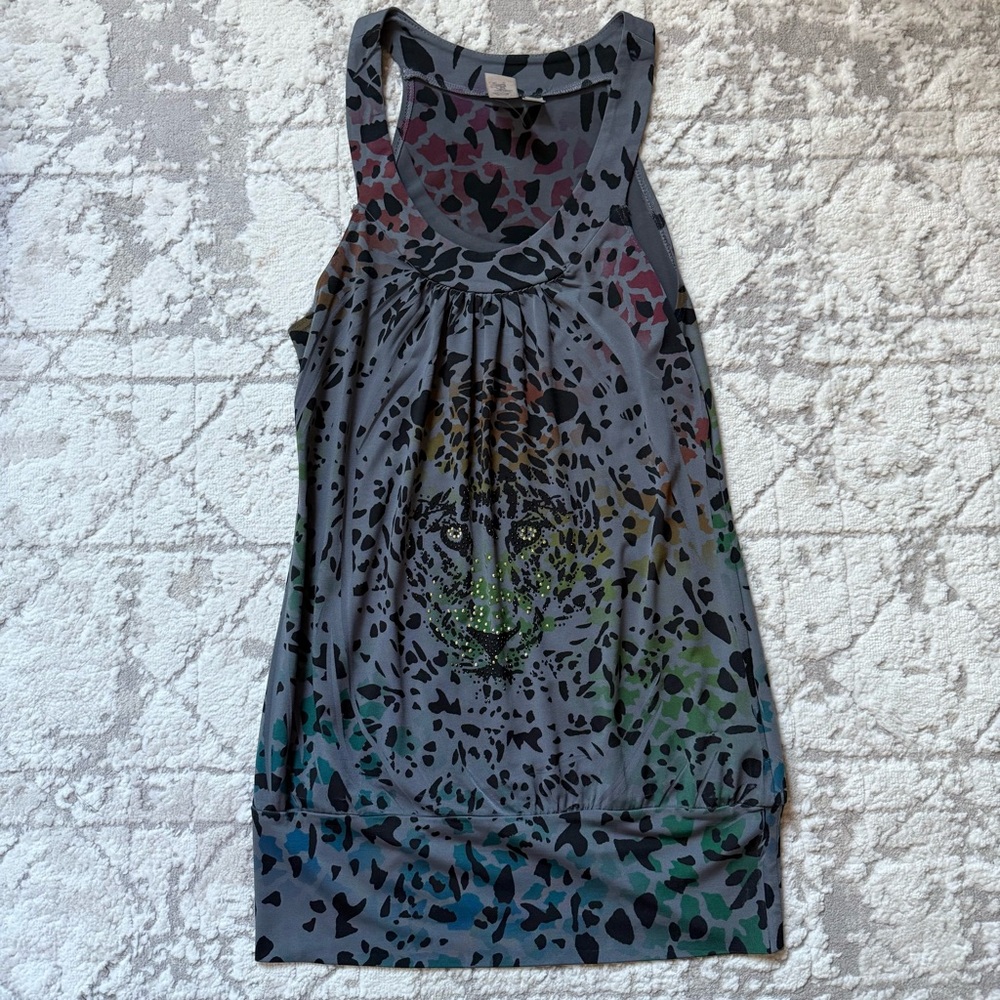 Stylish Gray Leopard Print Top Size Small